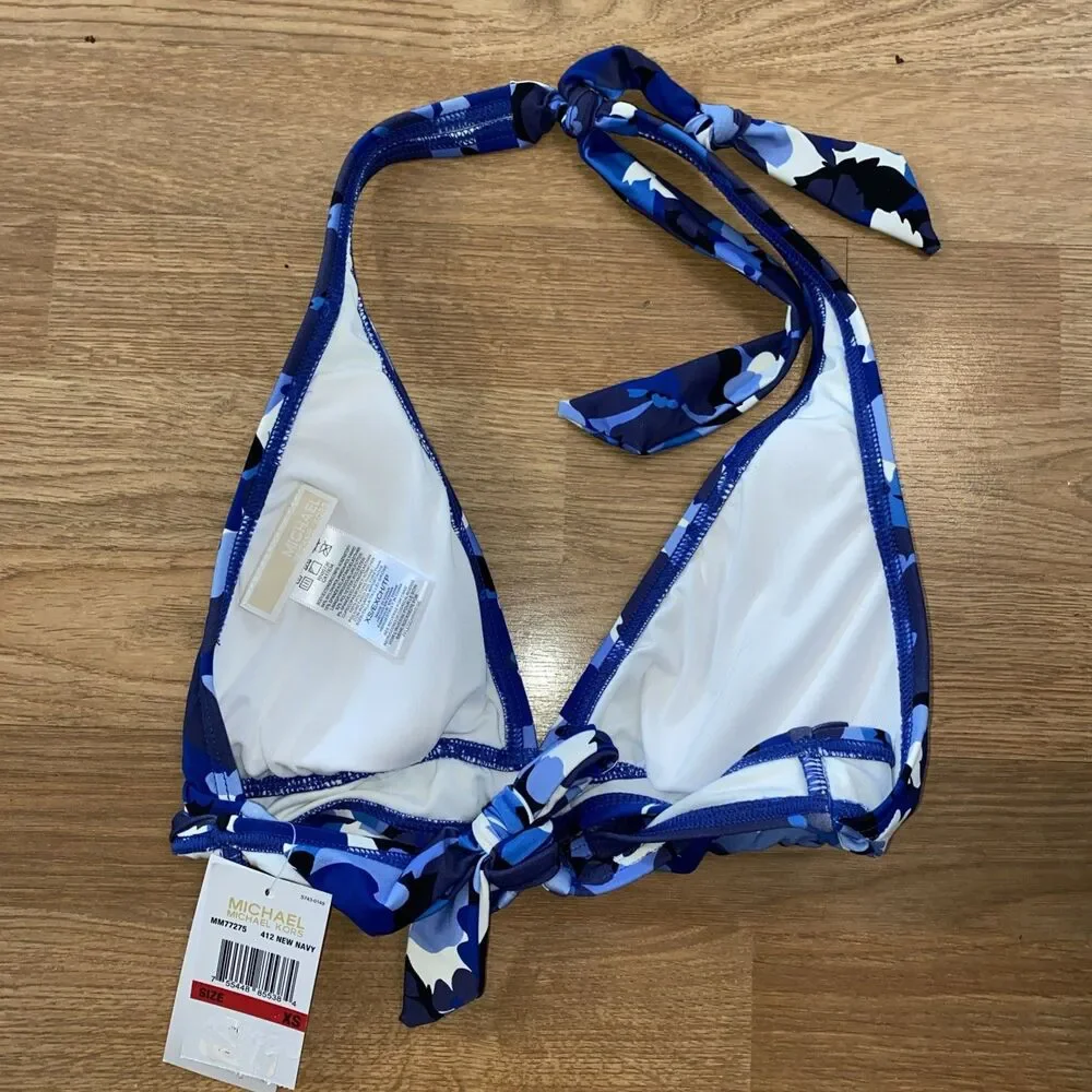 Michael Kors Women's Blue Logo Halter Bikini Top Size XS $98